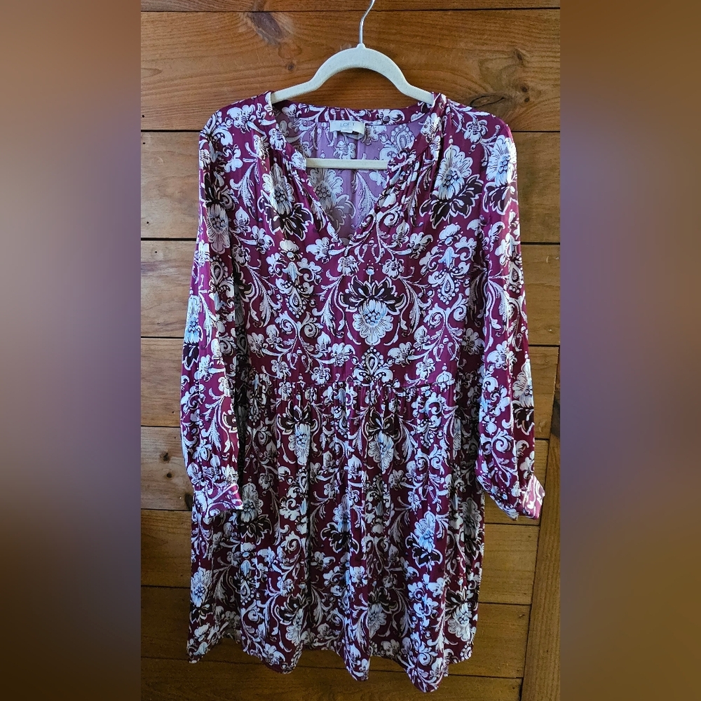 LOFT Burgundy and White Floral Dress